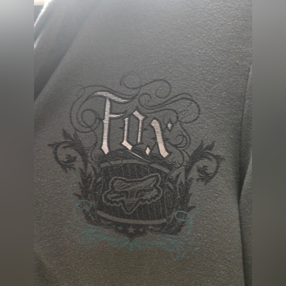 Fox Black Zip-Up Hoodie with Subtle Crest Women's Size Large - Picture 2 of 6